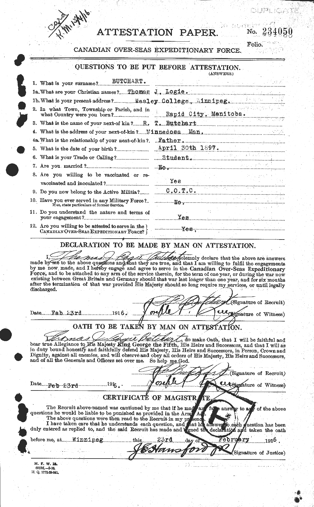 Personnel Records of the First World War - CEF 276182a