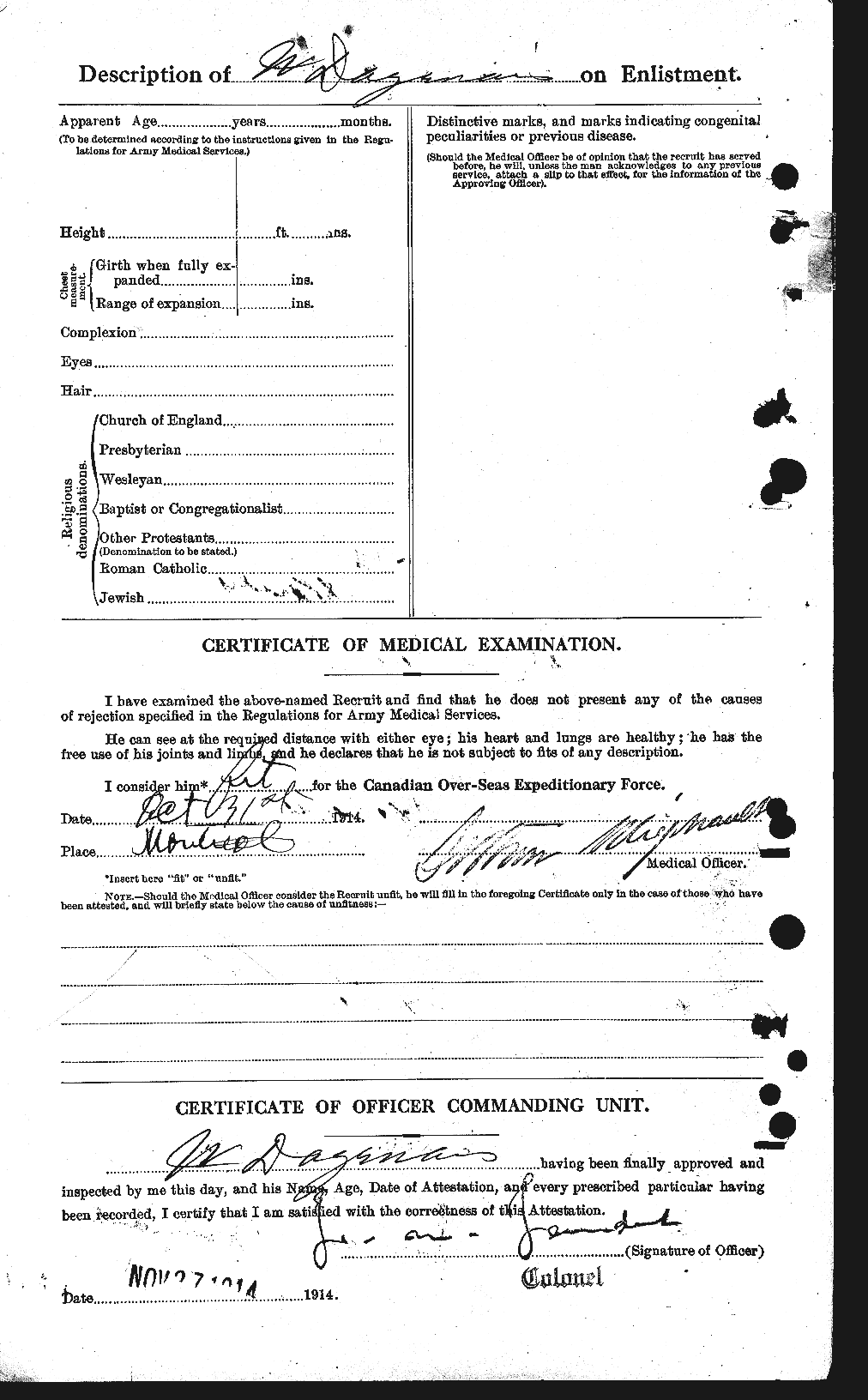 Dossiers du Personnel de la Première Guerre mondiale - CEC 276703b