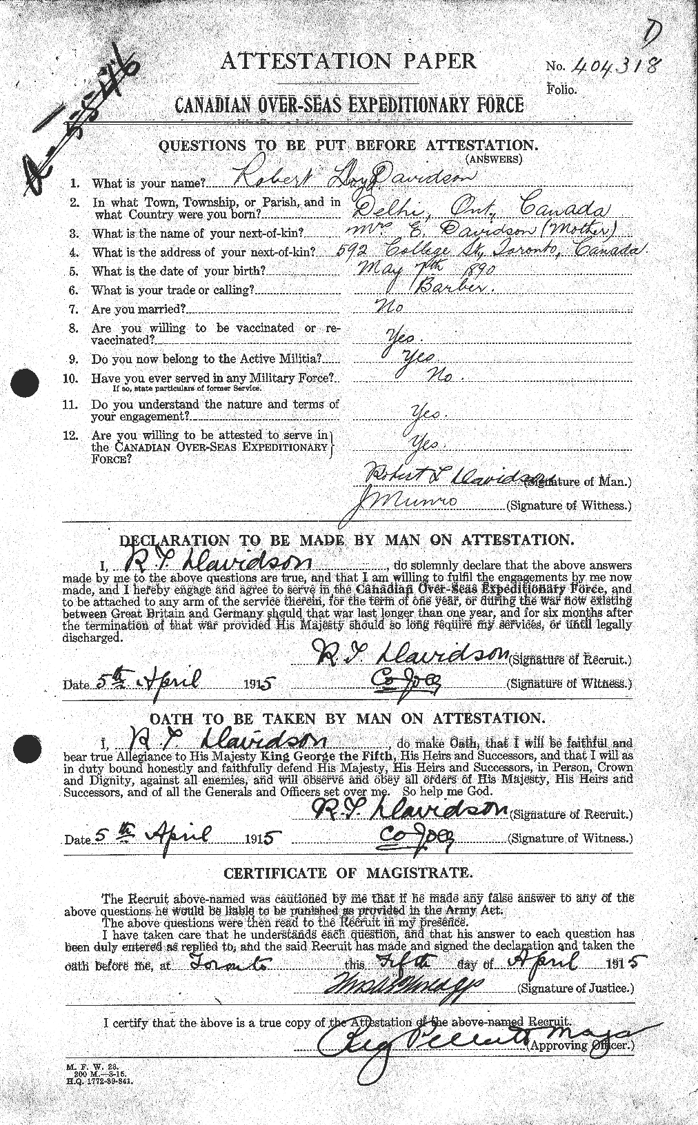 Personnel Records of the First World War - CEF 276931a