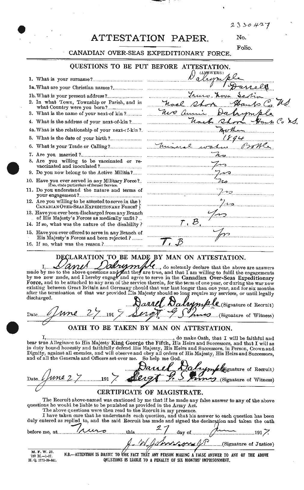 Personnel Records of the First World War - CEF 277626a