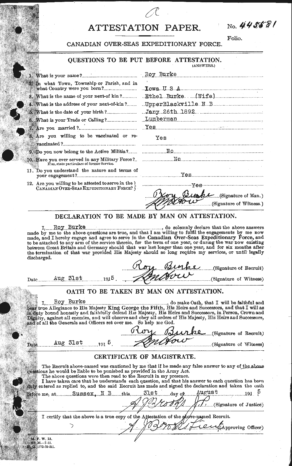 Personnel Records of the First World War - CEF 278446a