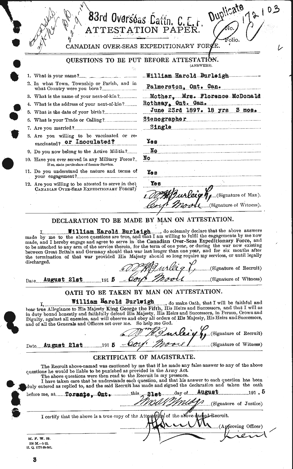 Personnel Records of the First World War - CEF 278656a