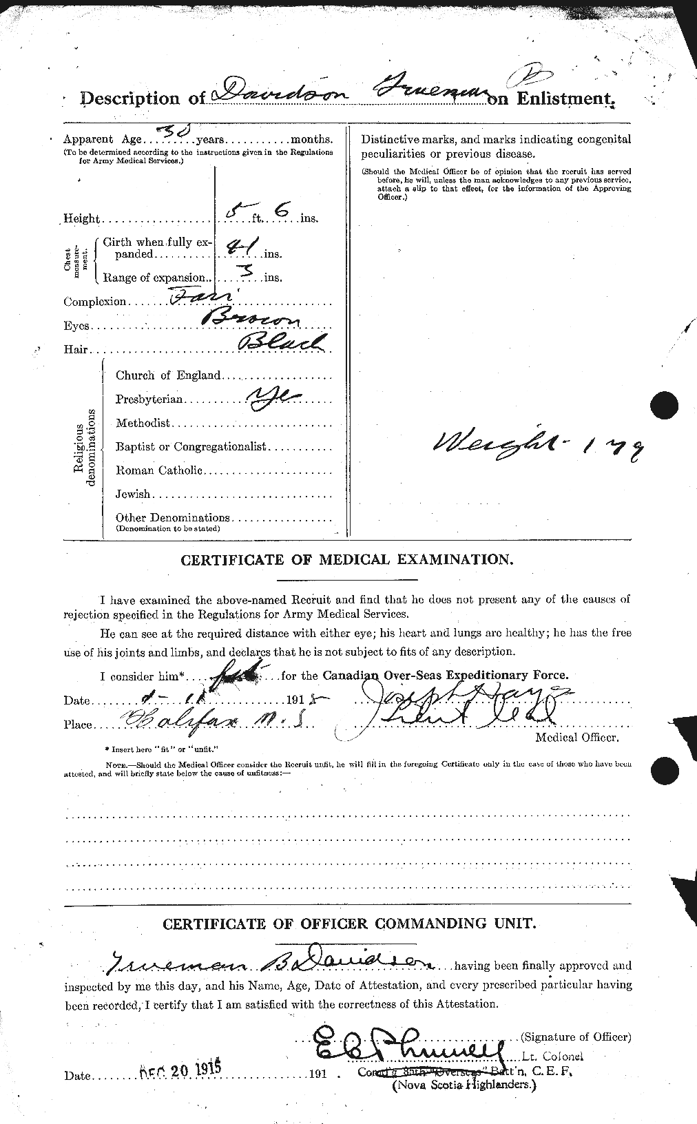 Dossiers du Personnel de la Première Guerre mondiale - CEC 278701b