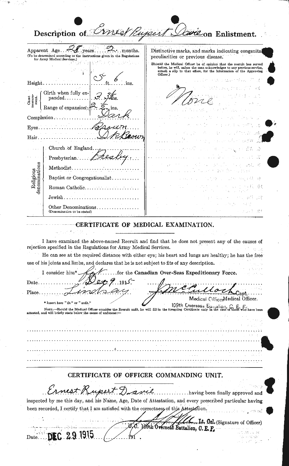 Dossiers du Personnel de la Première Guerre mondiale - CEC 278820b
