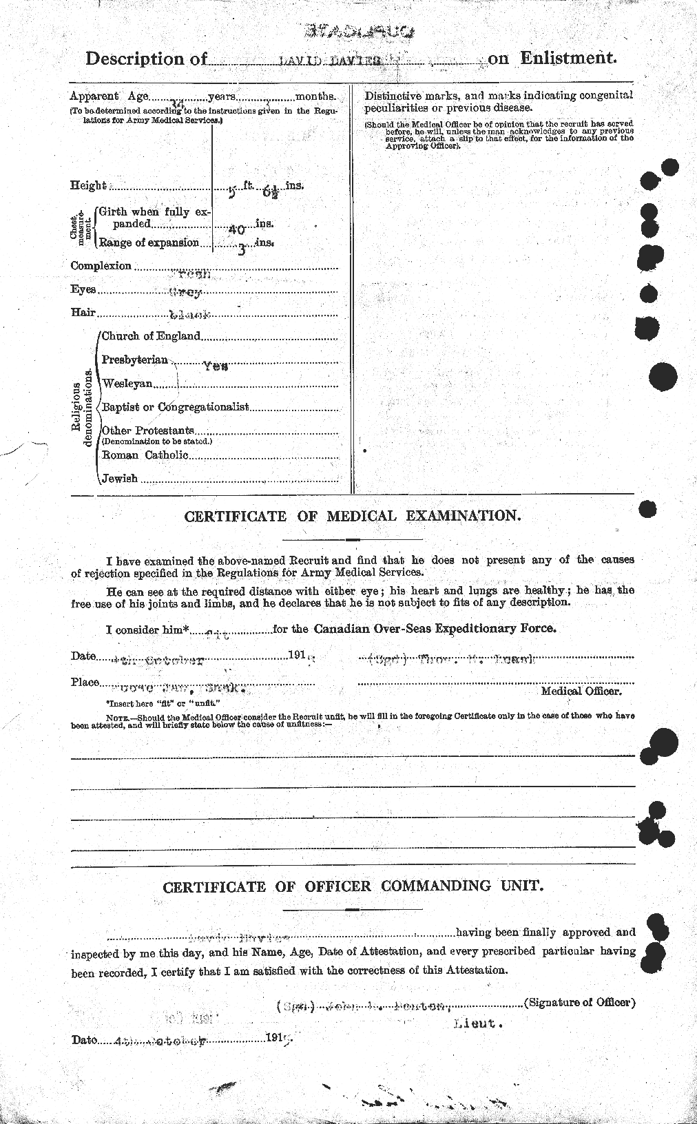 Dossiers du Personnel de la Première Guerre mondiale - CEC 278947b