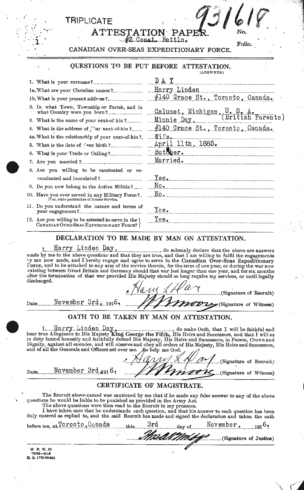 Dossiers du Personnel de la Première Guerre mondiale - CEC 279135a