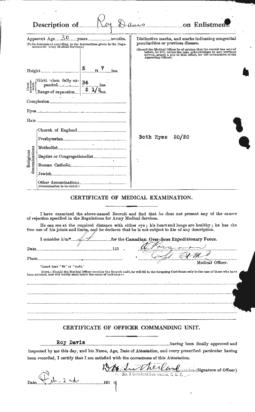 Dossiers du Personnel de la Première Guerre mondiale - CEC 279175b