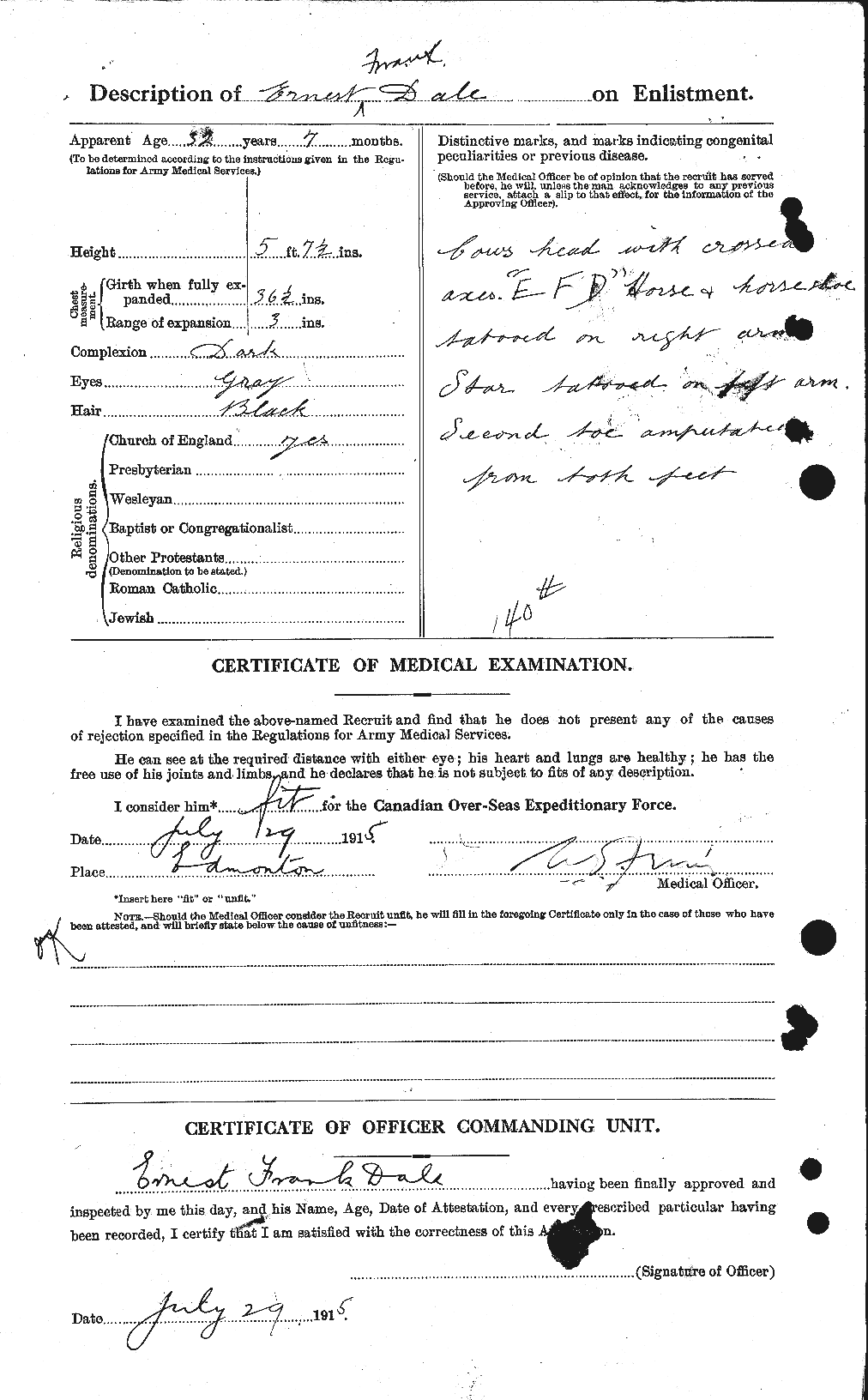 Dossiers du Personnel de la Première Guerre mondiale - CEC 279339b