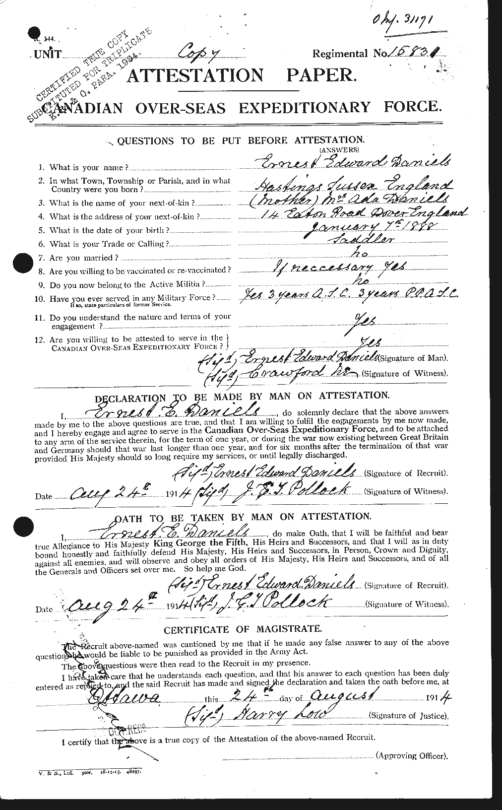 Personnel Records of the First World War - CEF 279585a