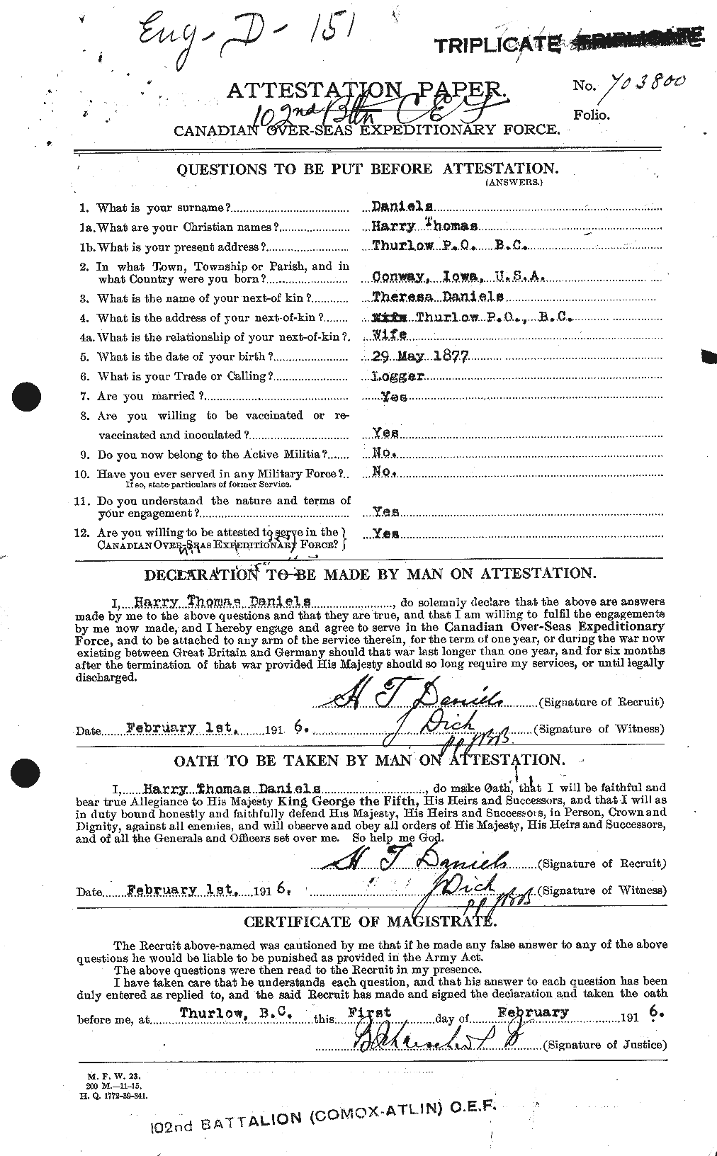Personnel Records of the First World War - CEF 279613a