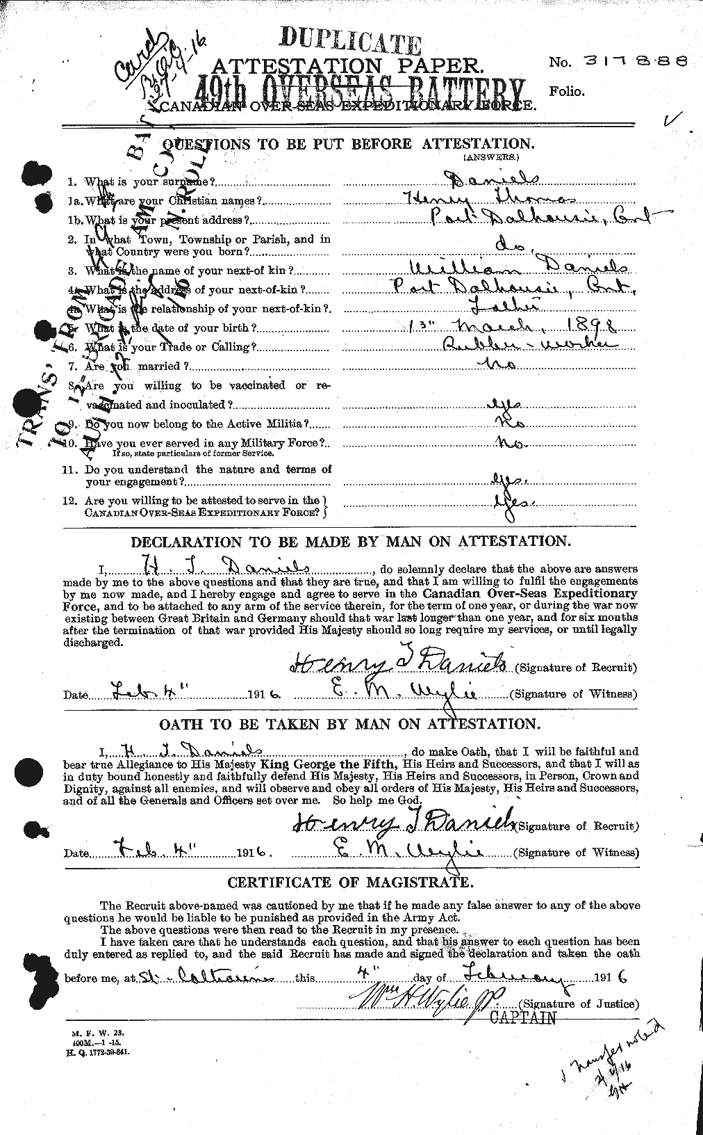 Personnel Records of the First World War - CEF 279616a