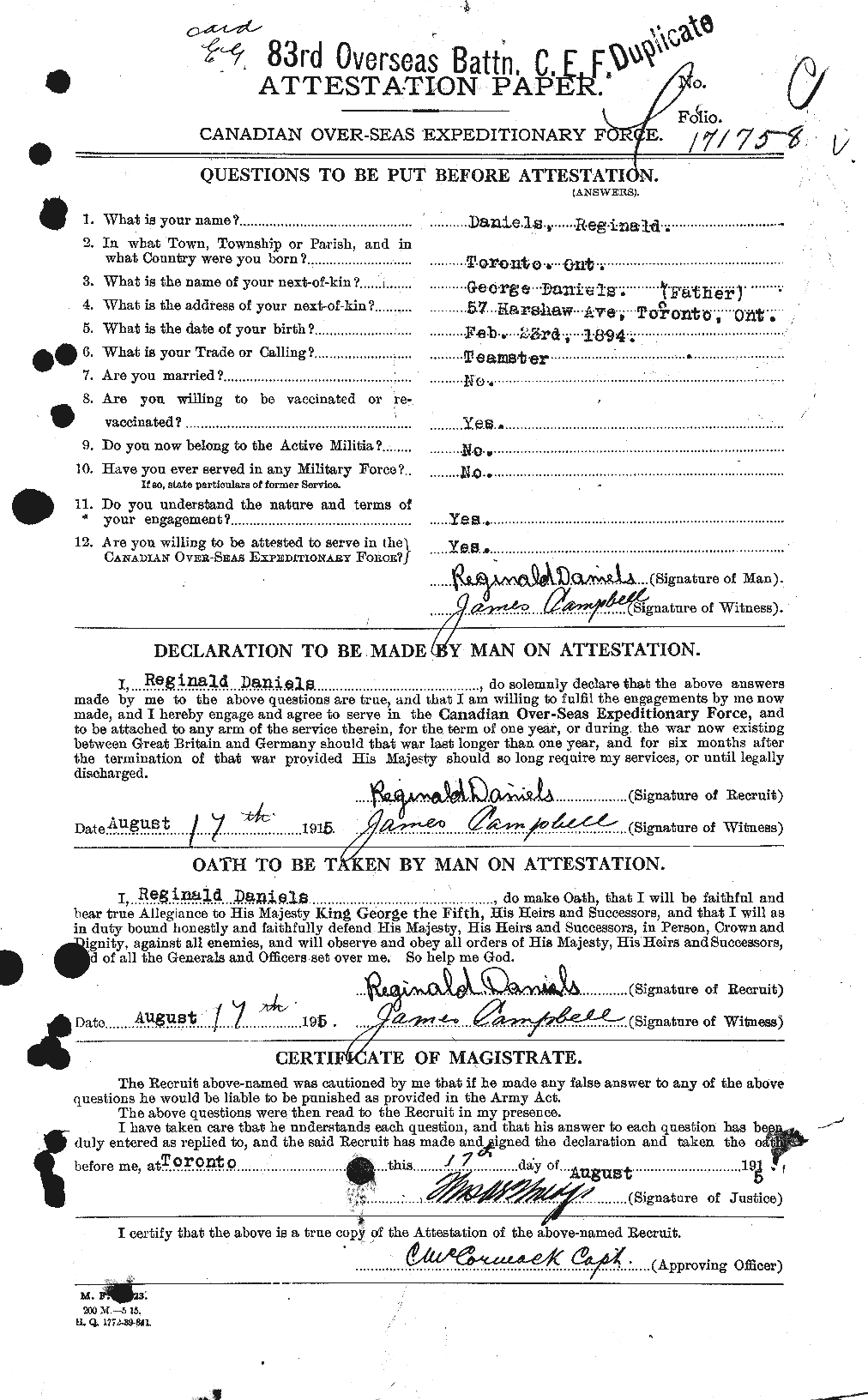 Personnel Records of the First World War - CEF 279666a
