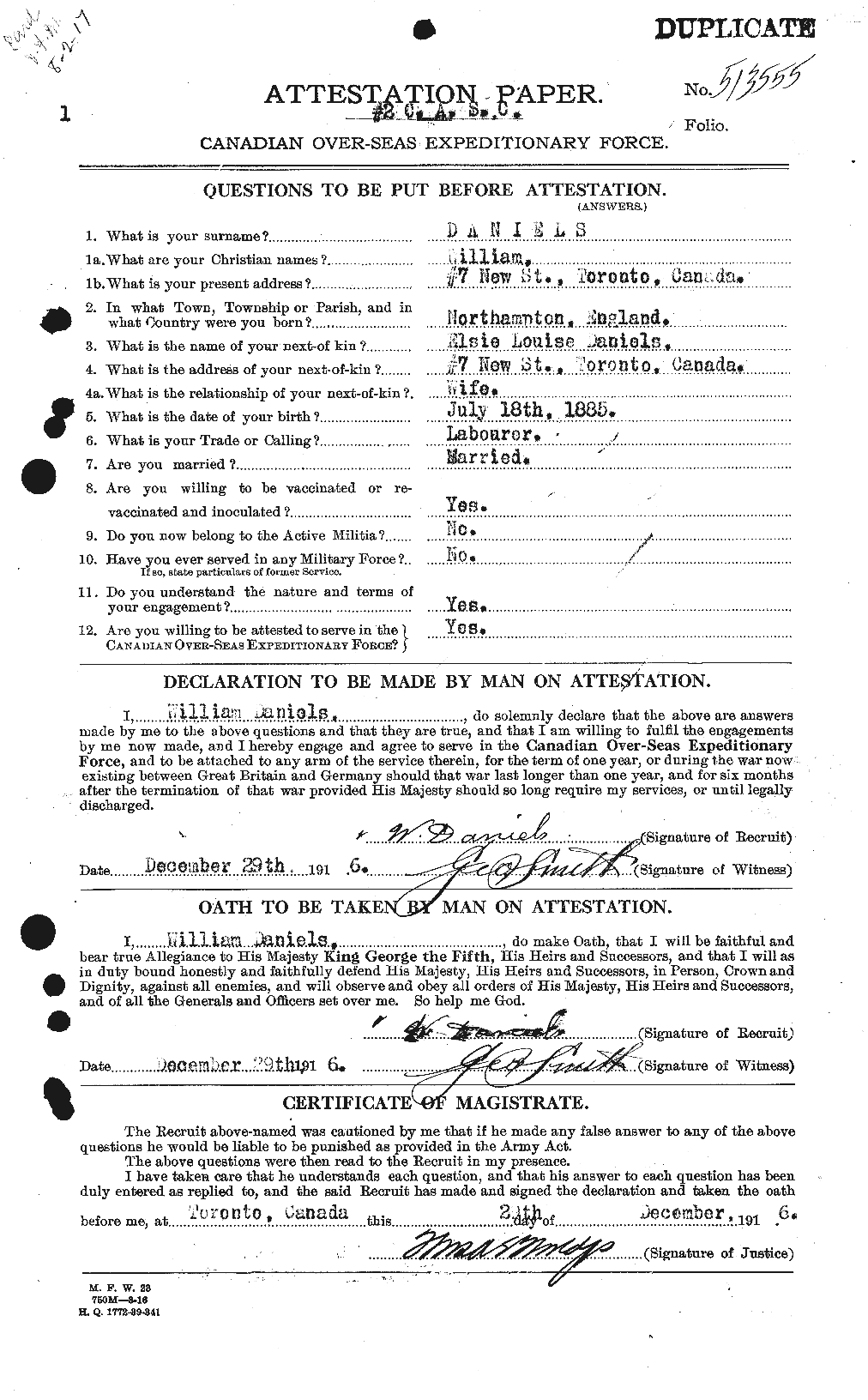 Dossiers du Personnel de la Première Guerre mondiale - CEC 279691a