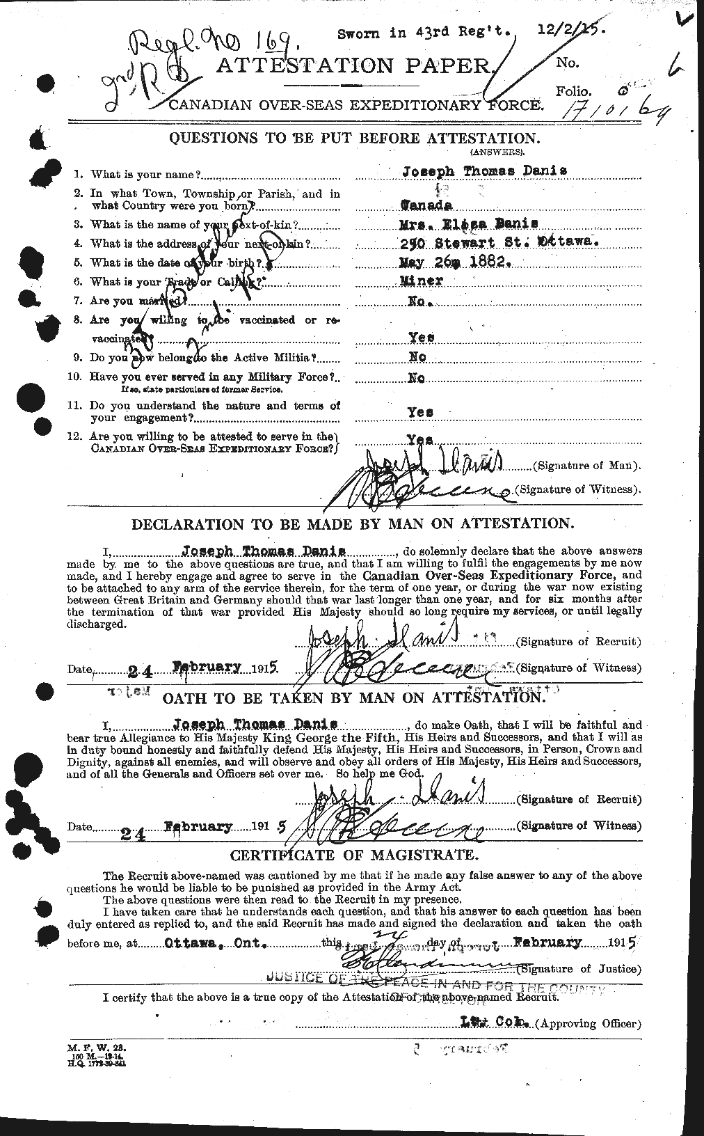 Dossiers du Personnel de la Première Guerre mondiale - CEC 279755a