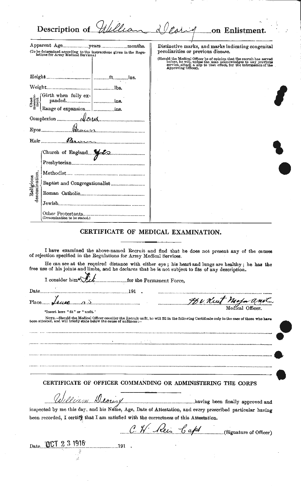 Dossiers du Personnel de la Première Guerre mondiale - CEC 280108b