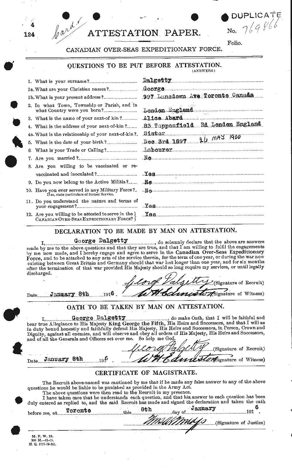 Dossiers du Personnel de la Première Guerre mondiale - CEC 280537a