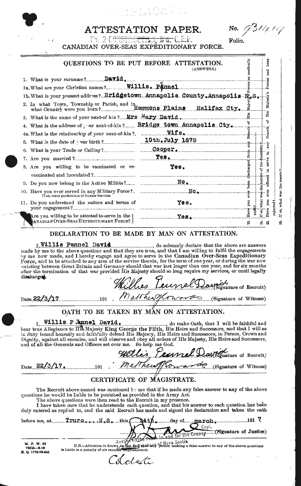 Dossiers du Personnel de la Première Guerre mondiale - CEC 280652a