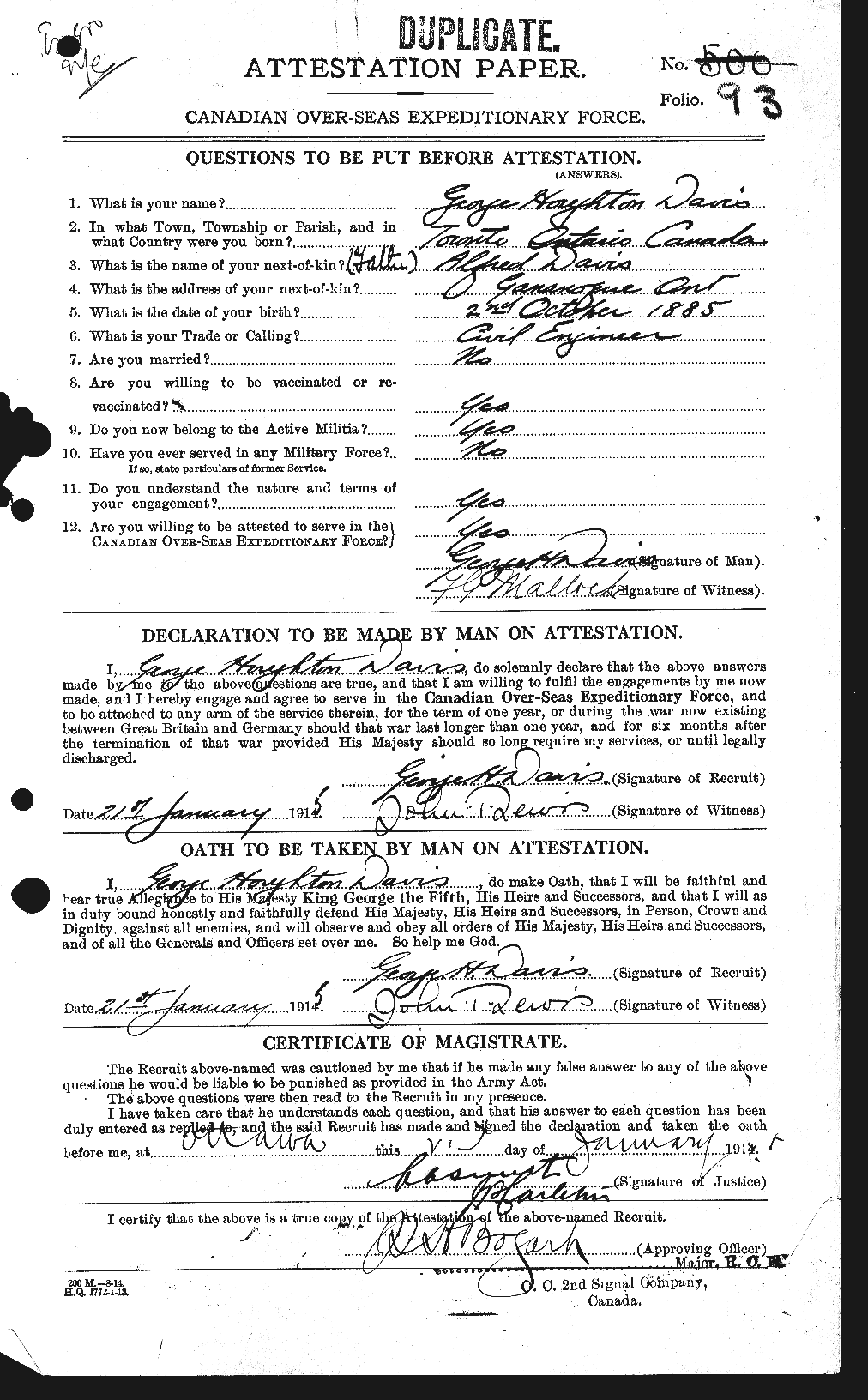 Dossiers du Personnel de la Première Guerre mondiale - CEC 282008a