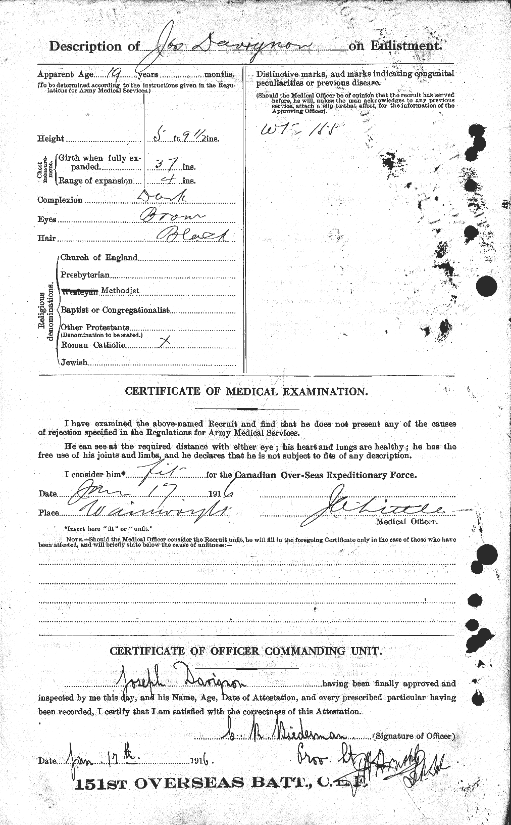Dossiers du Personnel de la Première Guerre mondiale - CEC 282159b