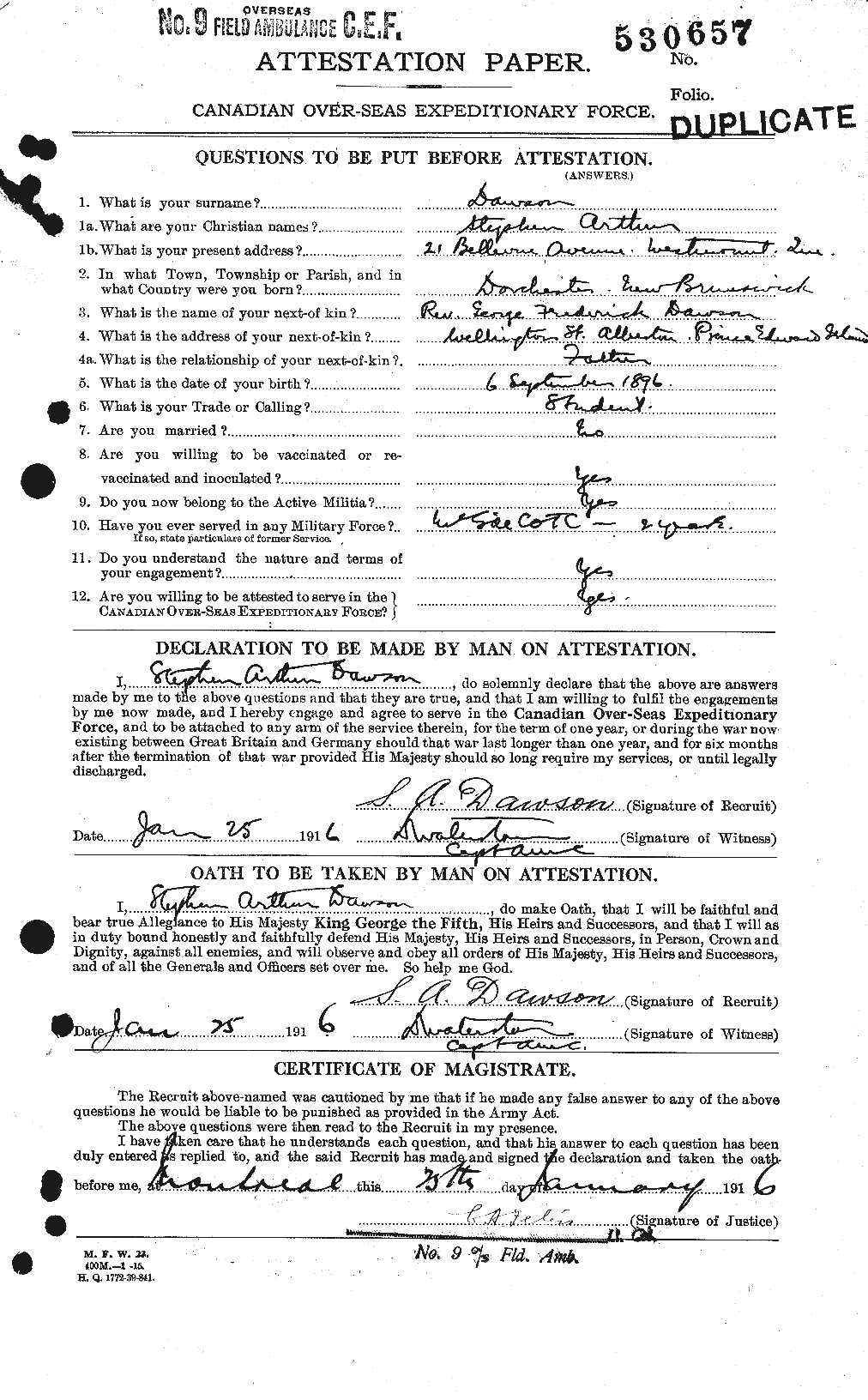 Dossiers du Personnel de la Première Guerre mondiale - CEC 282821a