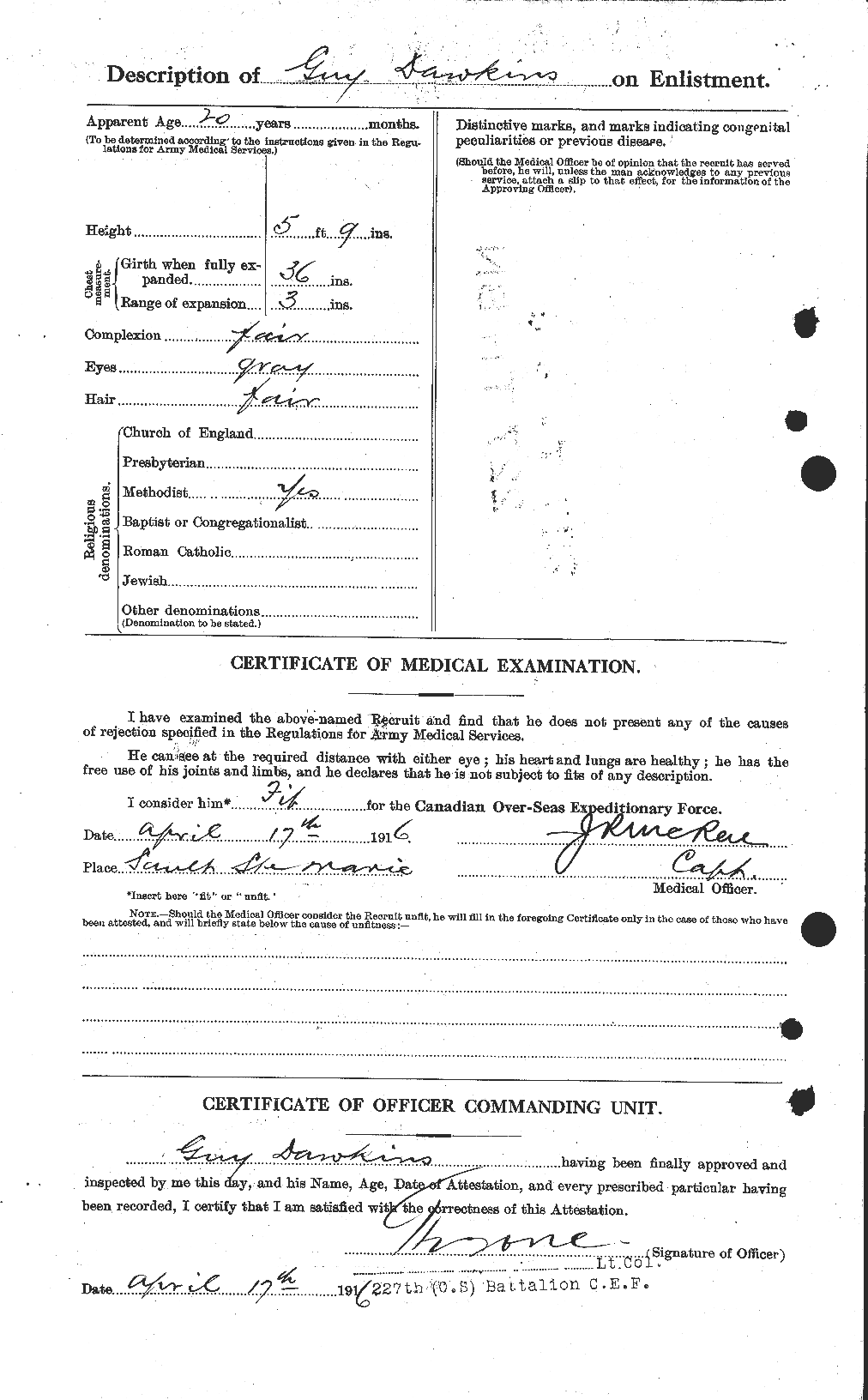 Dossiers du Personnel de la Première Guerre mondiale - CEC 283127b