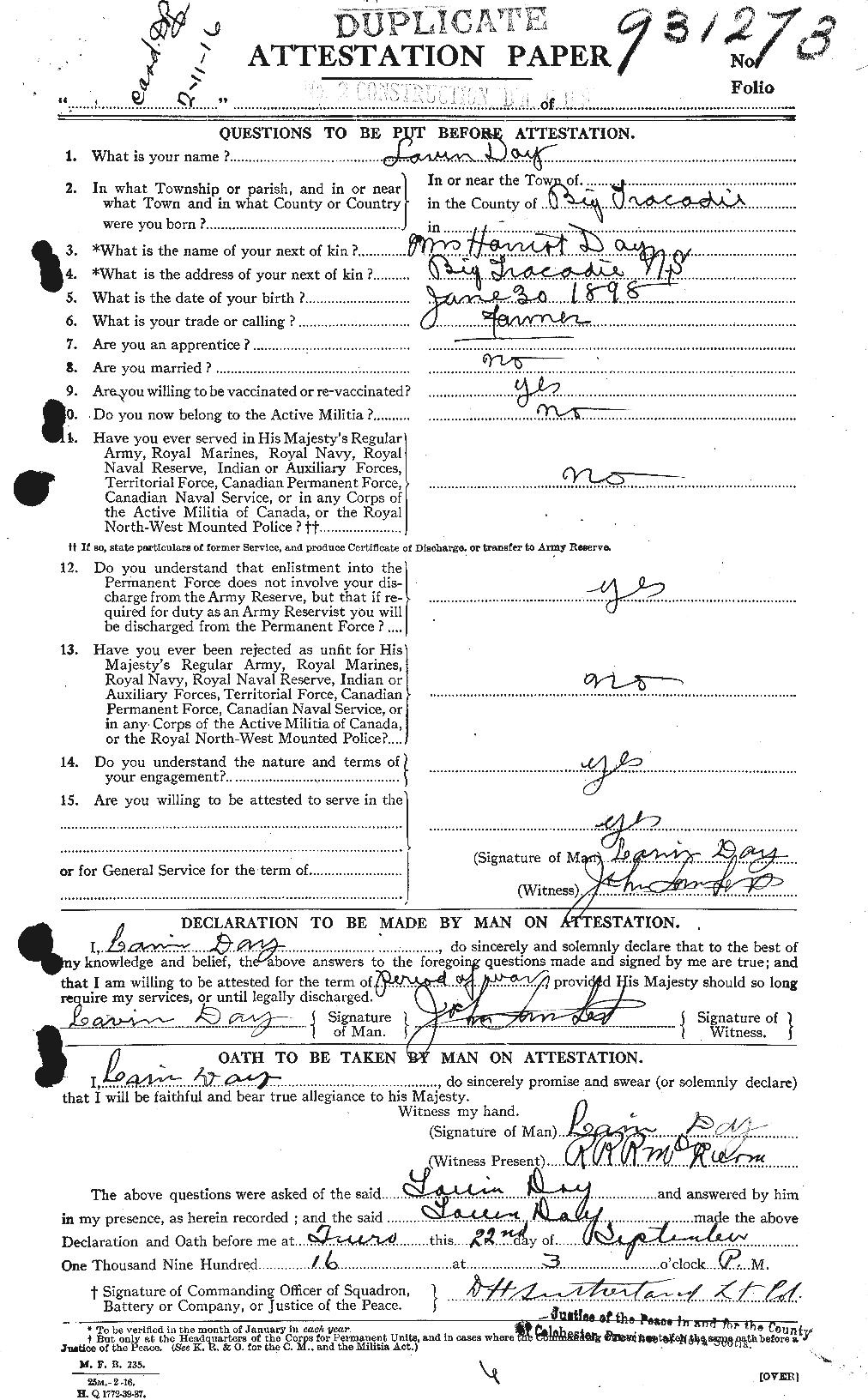 Dossiers du Personnel de la Première Guerre mondiale - CEC 283431a