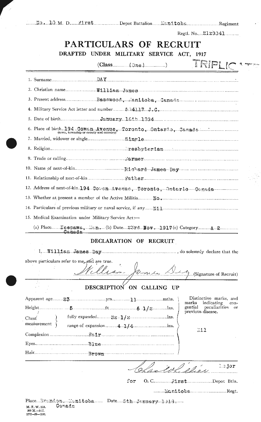 Dossiers du Personnel de la Première Guerre mondiale - CEC 283543a