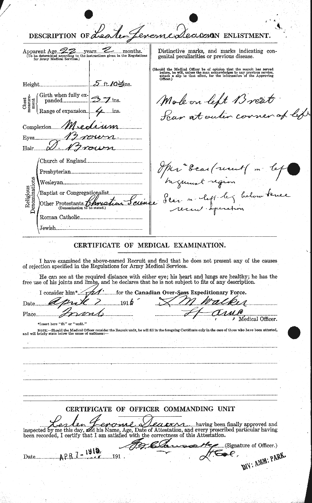 Dossiers du Personnel de la Première Guerre mondiale - CEC 283715b