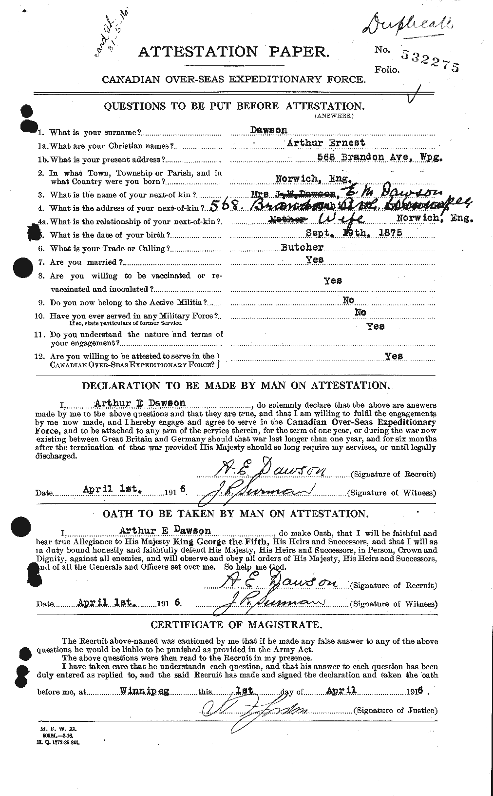 Personnel Records of the First World War - CEF 285066a