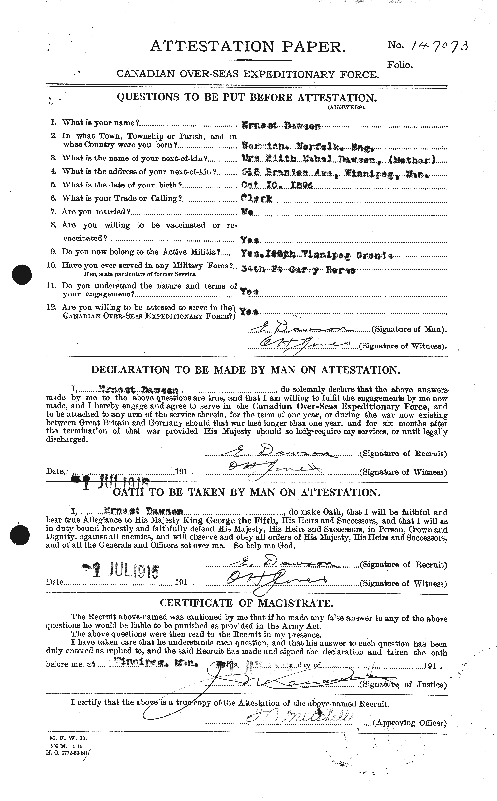 Personnel Records of the First World War - CEF 285135a