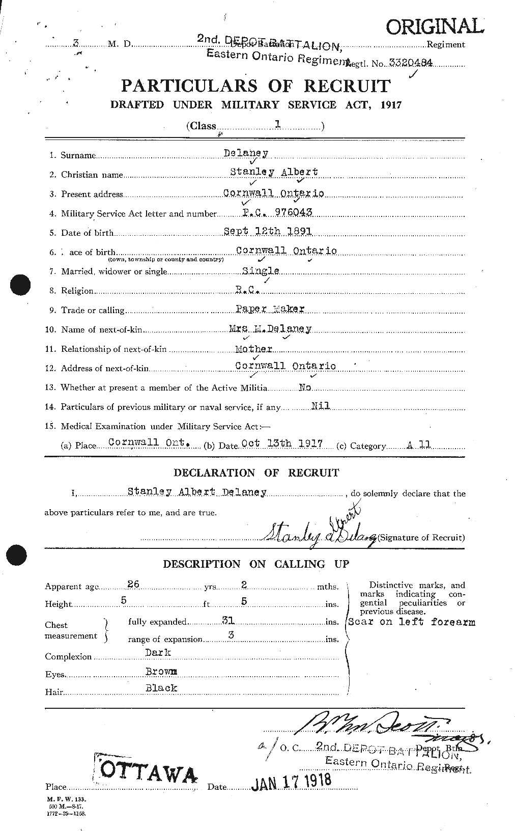 Dossiers du Personnel de la Première Guerre mondiale - CEC 285532a