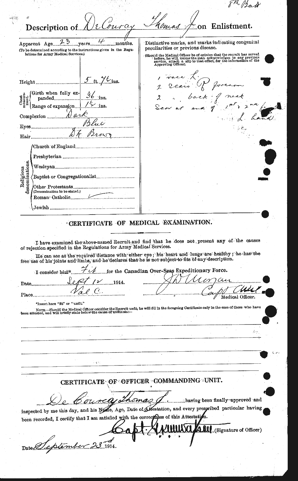 Dossiers du Personnel de la Première Guerre mondiale - CEC 285650b