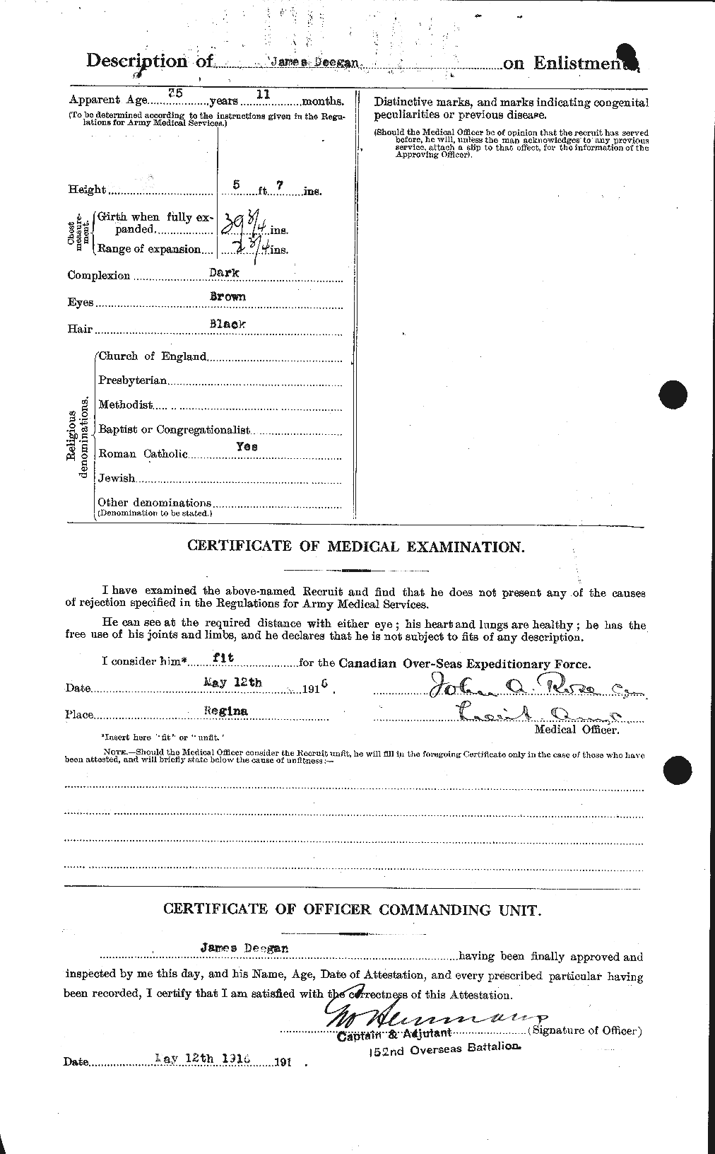 Dossiers du Personnel de la Première Guerre mondiale - CEC 285736b