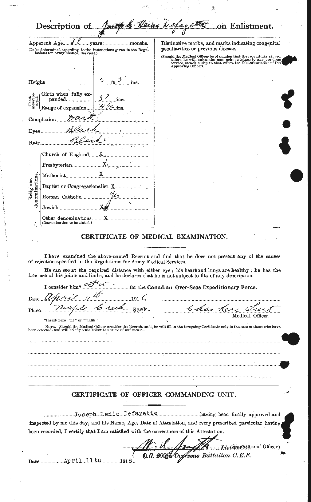 Dossiers du Personnel de la Première Guerre mondiale - CEC 285837b