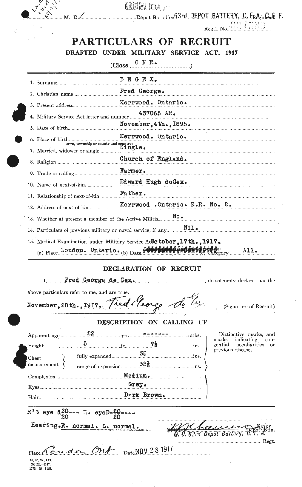 Dossiers du Personnel de la Première Guerre mondiale - CEC 285969a