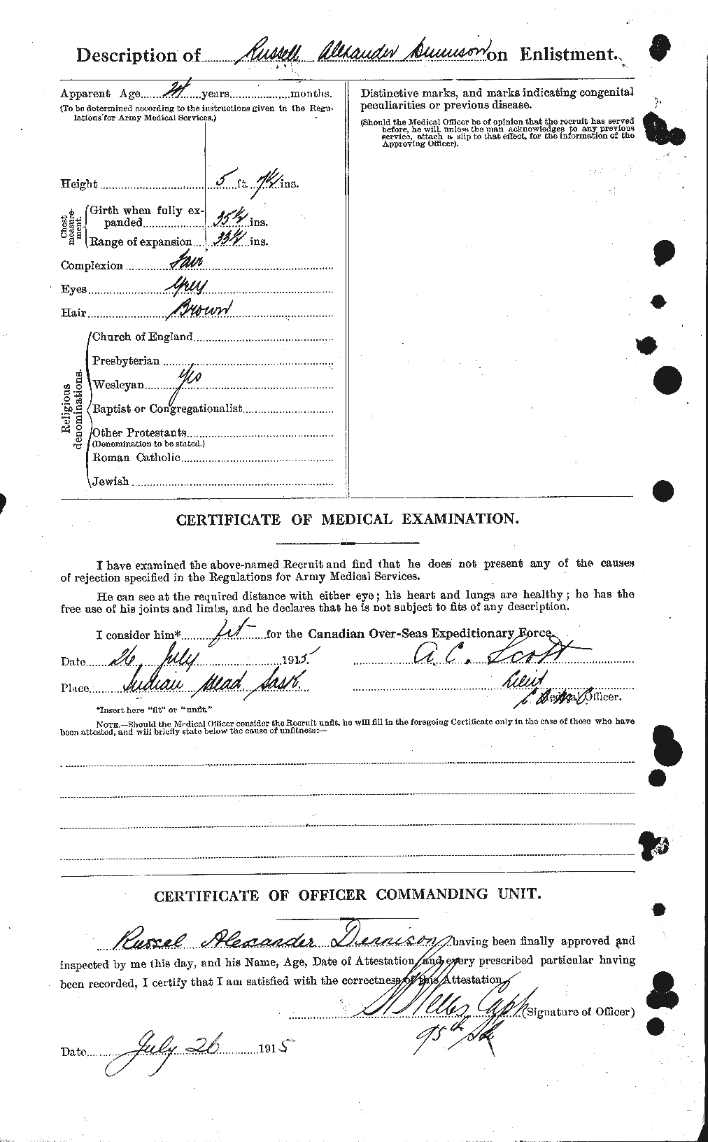 Dossiers du Personnel de la Première Guerre mondiale - CEC 286328b