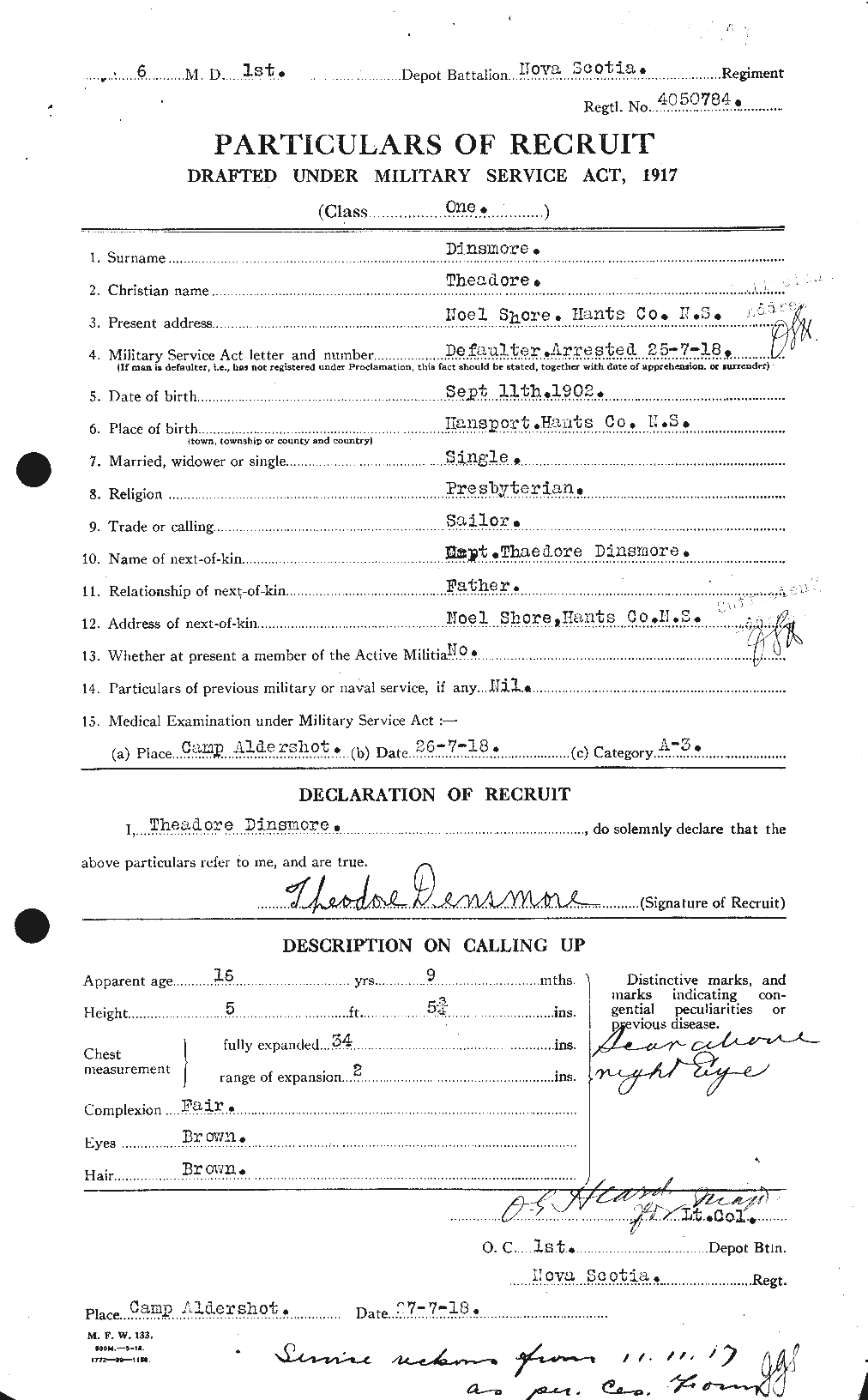 Dossiers du Personnel de la Première Guerre mondiale - CEC 286439a
