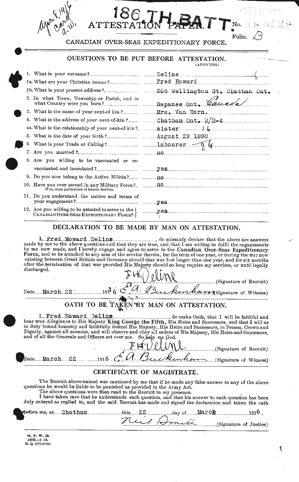 Dossiers du Personnel de la Première Guerre mondiale - CEC 286563a