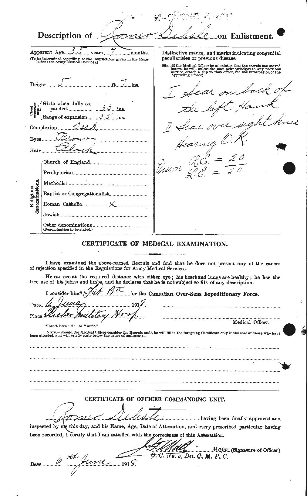 Dossiers du Personnel de la Première Guerre mondiale - CEC 286641b
