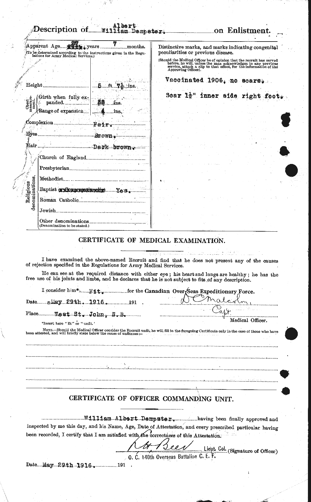 Dossiers du Personnel de la Première Guerre mondiale - CEC 286981b