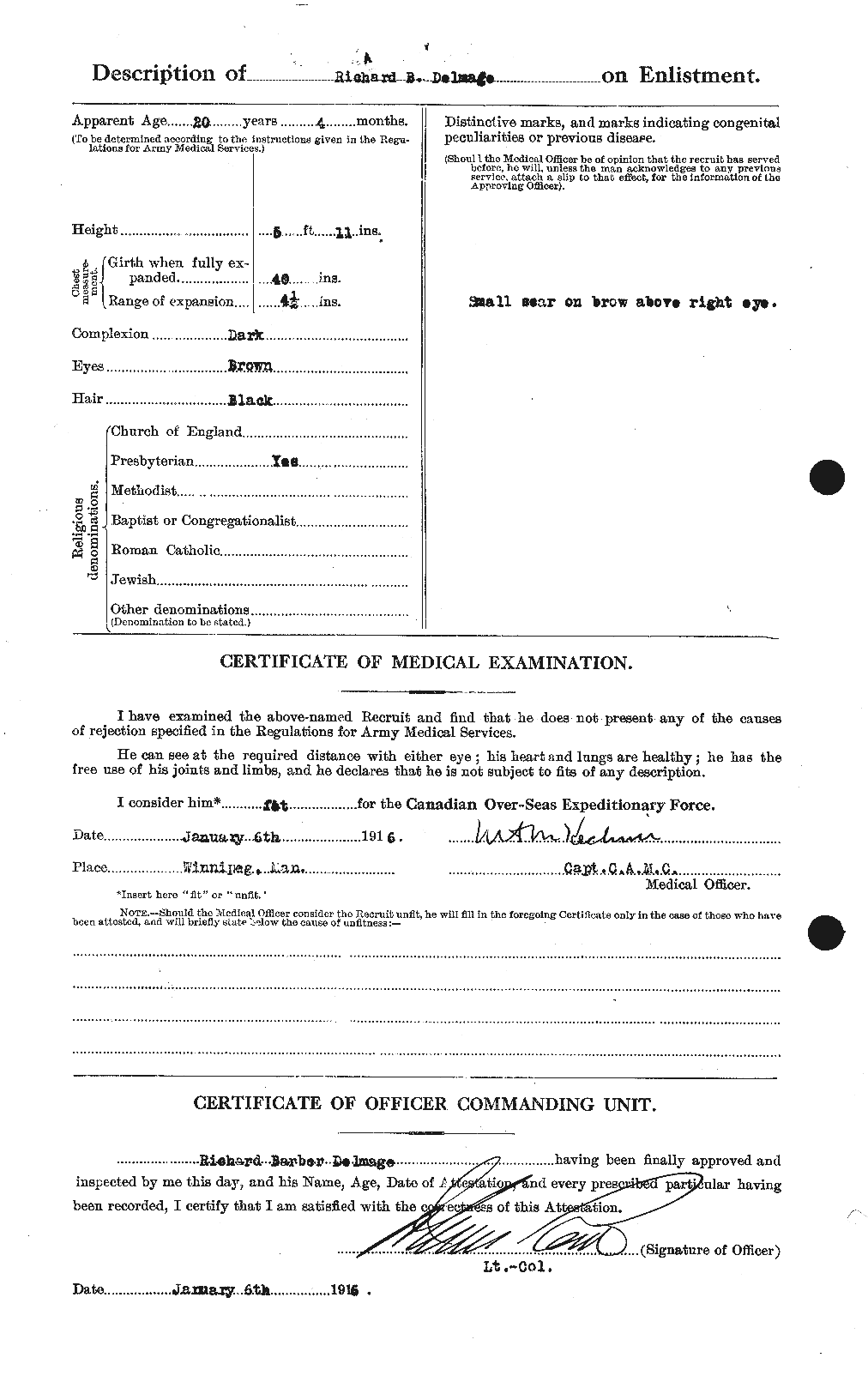 Dossiers du Personnel de la Première Guerre mondiale - CEC 287114b