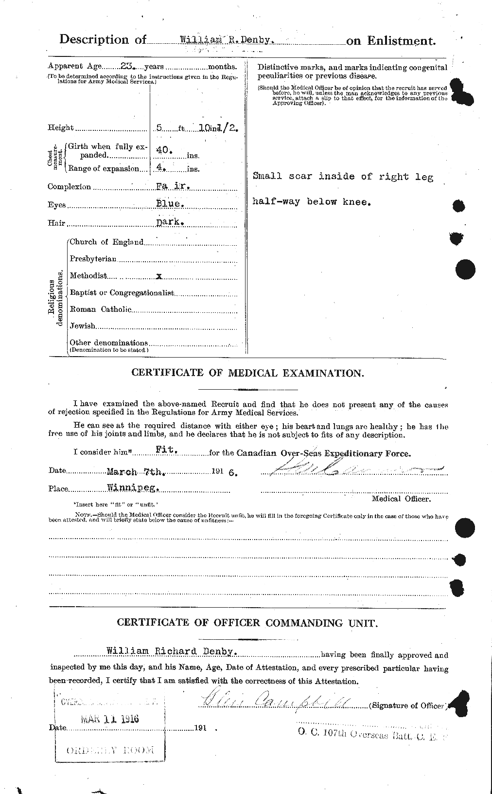 Dossiers du Personnel de la Première Guerre mondiale - CEC 287849b