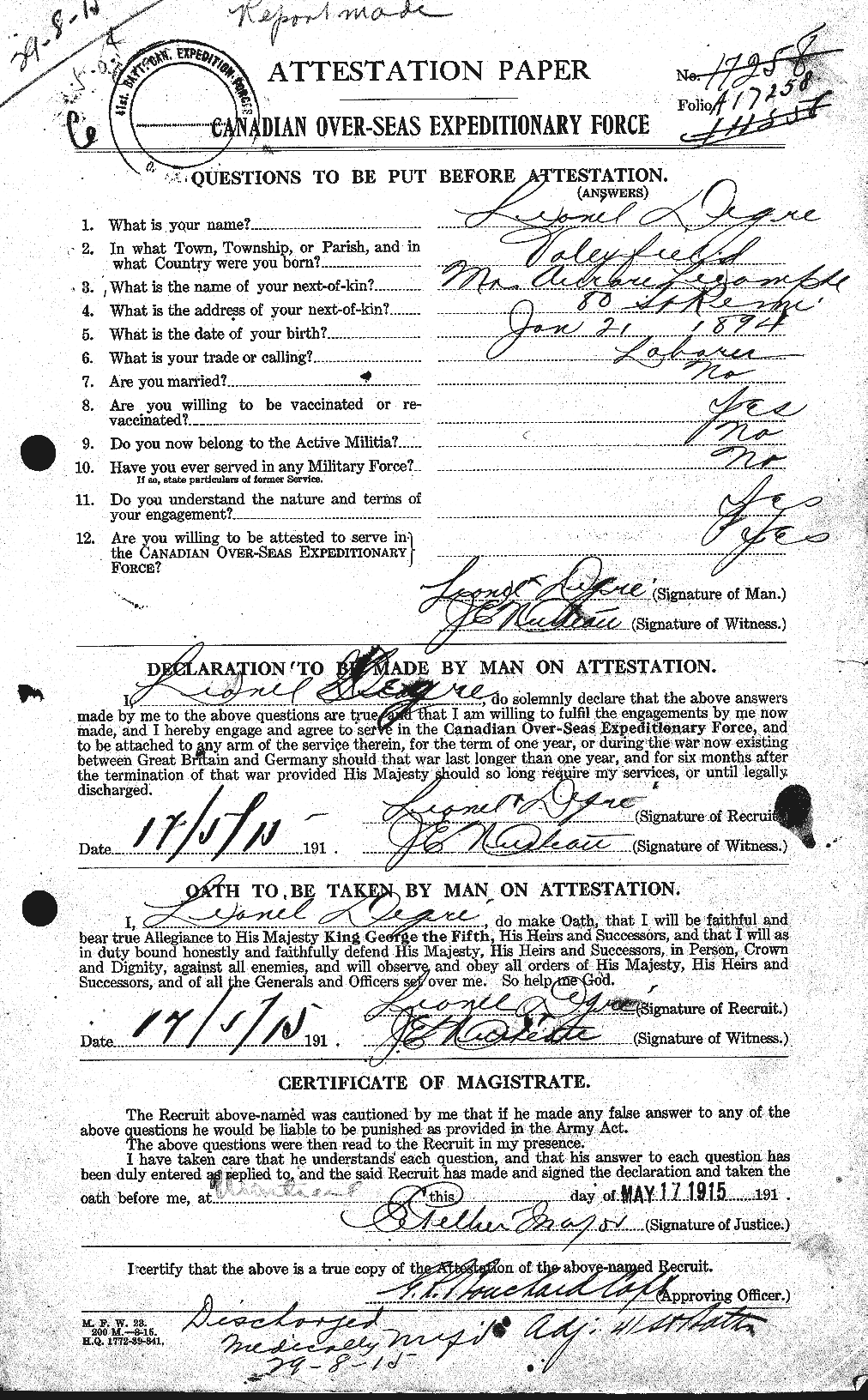 Personnel Records of the First World War - CEF 288215a