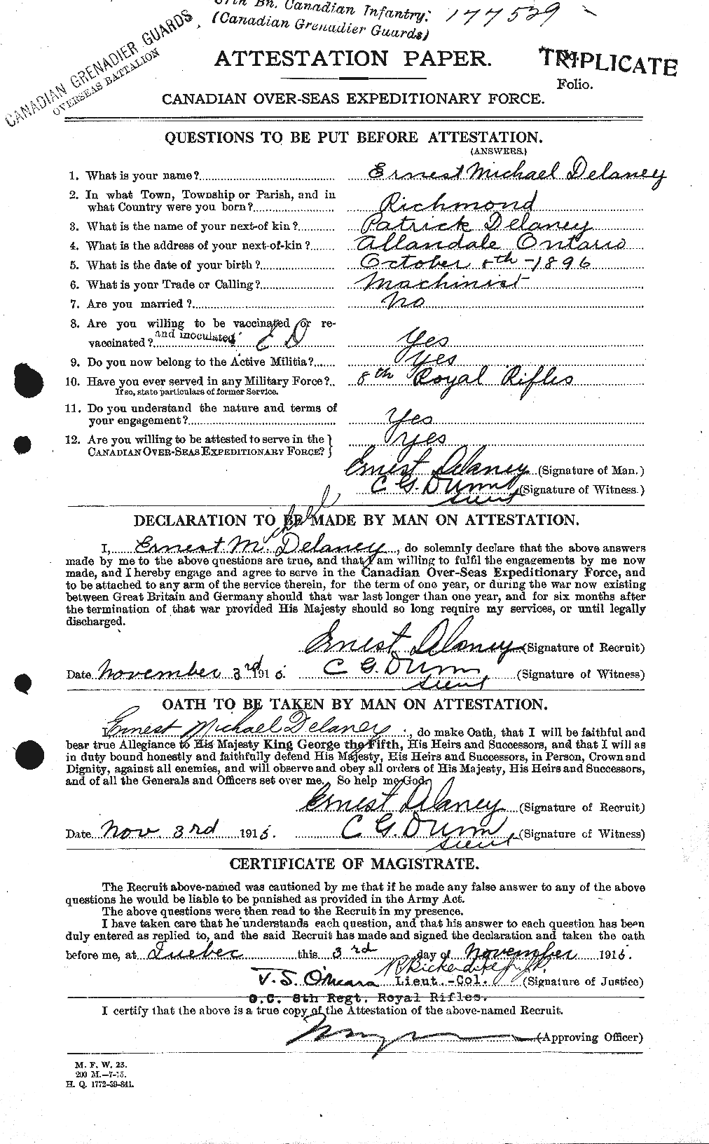 Personnel Records of the First World War - CEF 288496a
