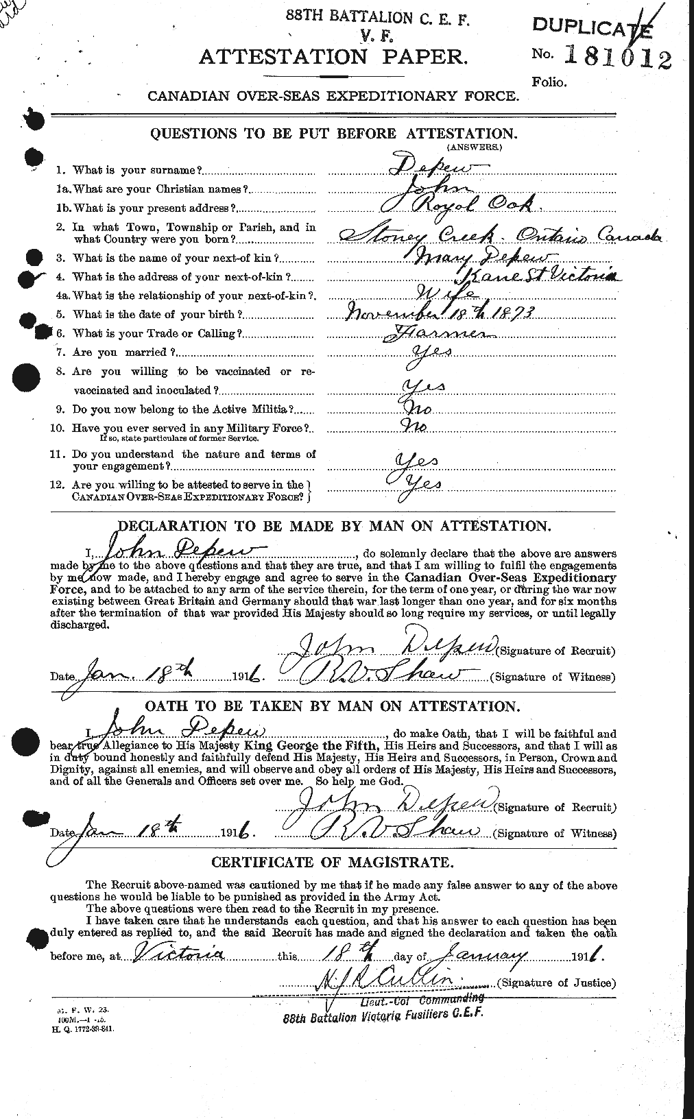 Personnel Records of the First World War - CEF 288994a