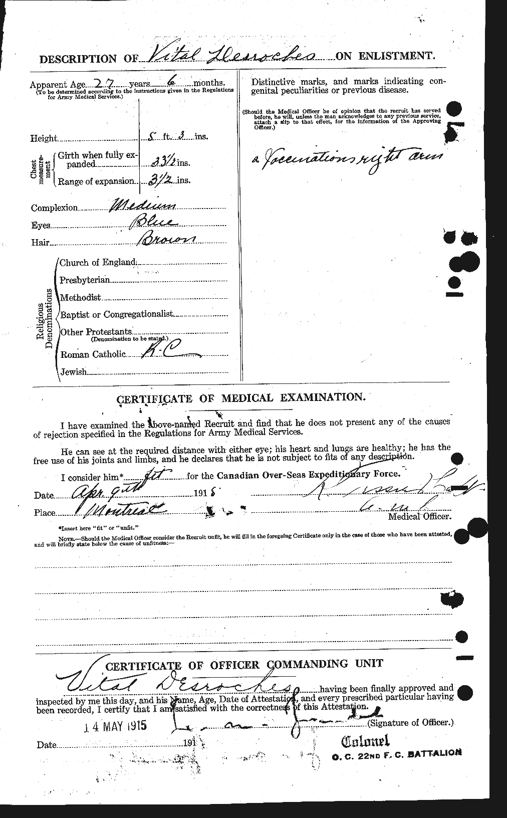Dossiers du Personnel de la Première Guerre mondiale - CEC 289279b