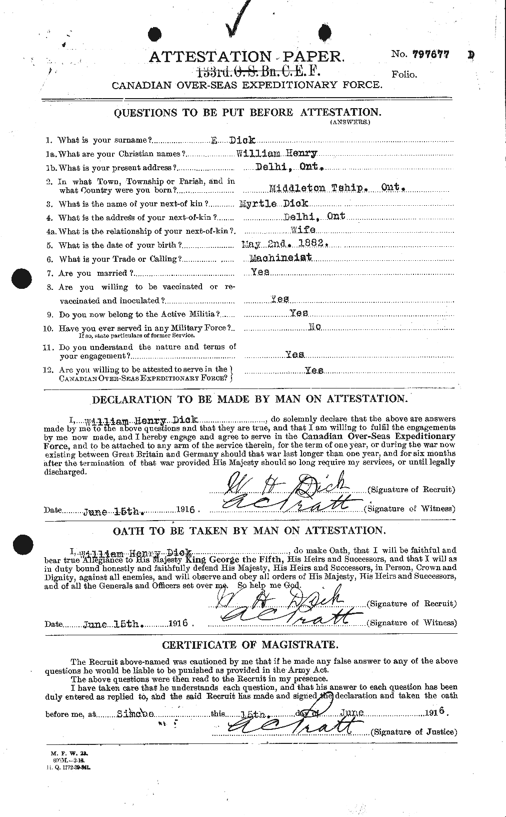 Dossiers du Personnel de la Première Guerre mondiale - CEC 290581a