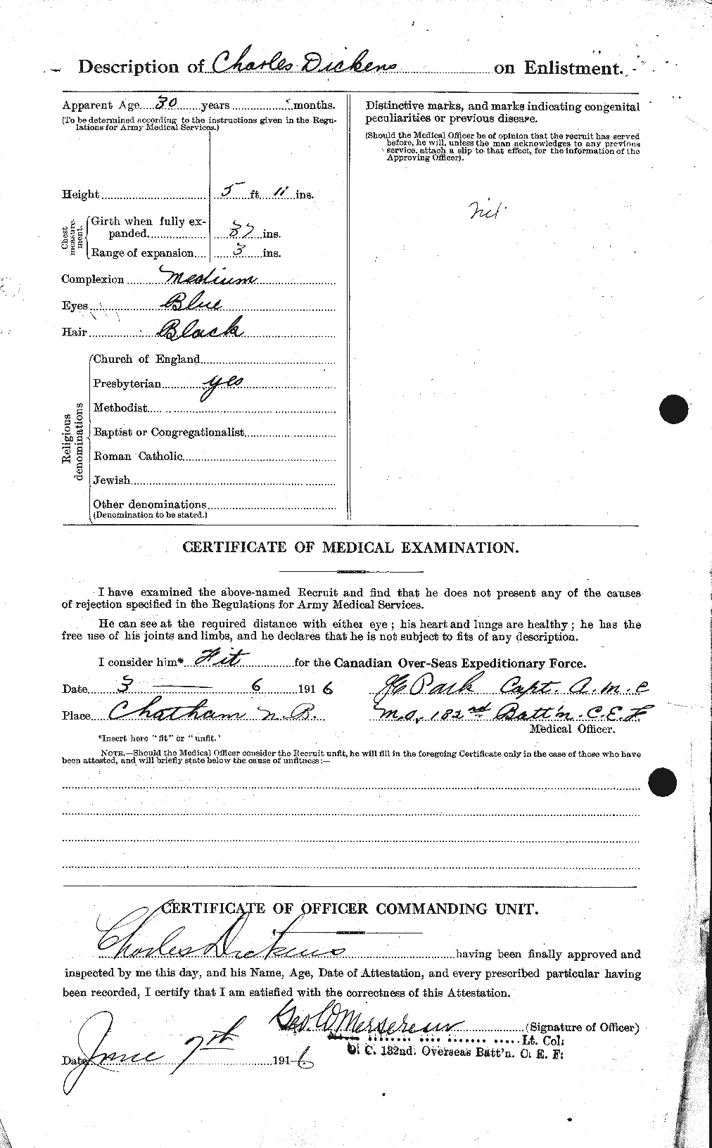Dossiers du Personnel de la Première Guerre mondiale - CEC 290596b
