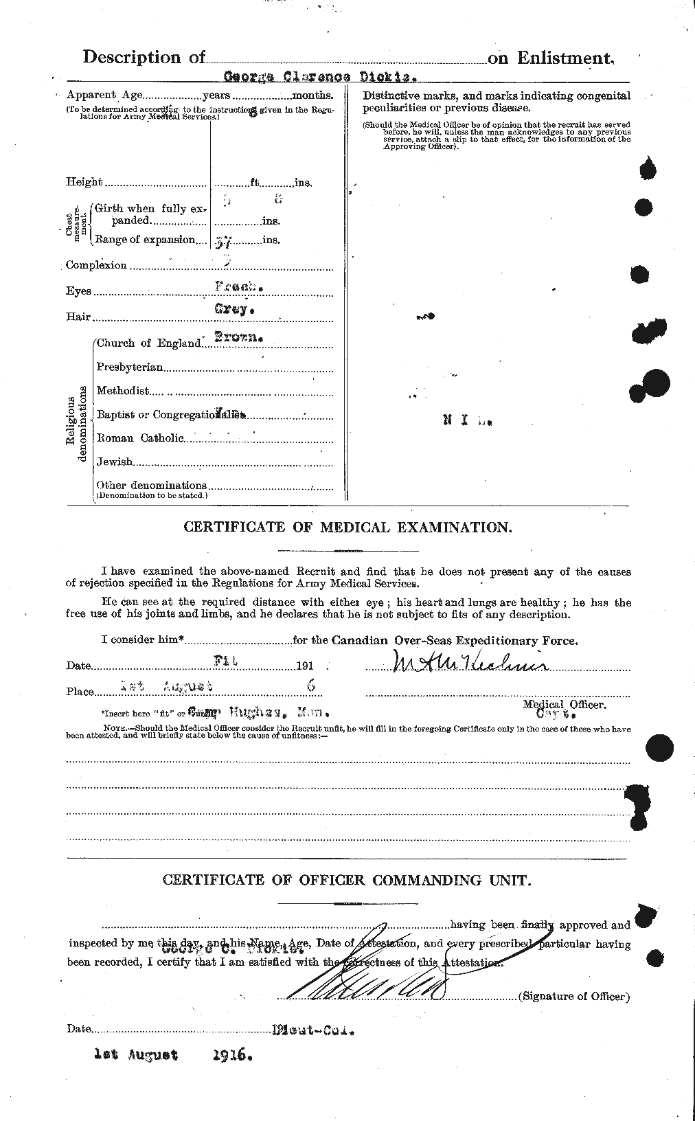 Dossiers du Personnel de la Première Guerre mondiale - CEC 290757b