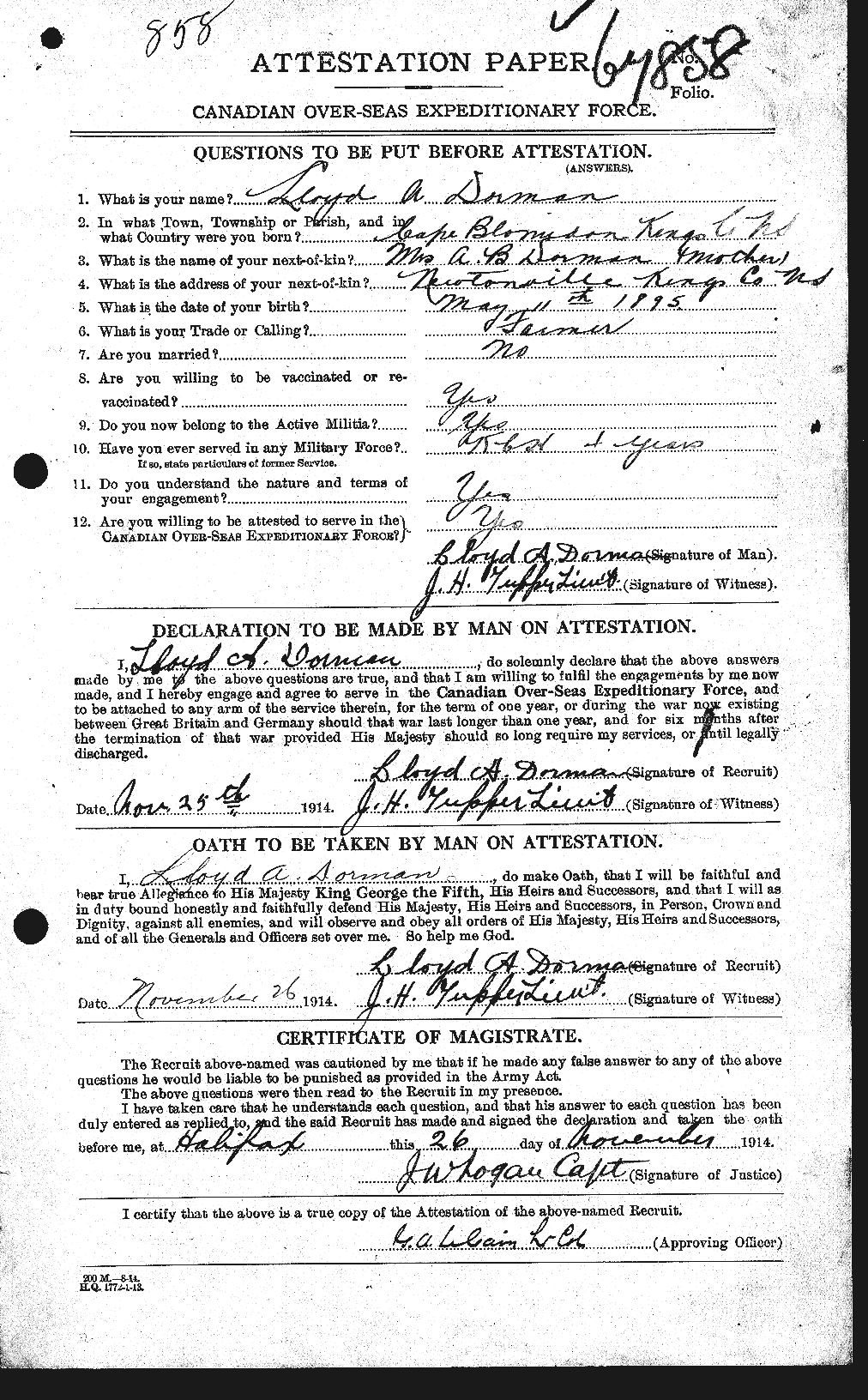 Personnel Records of the First World War - CEF 291165a